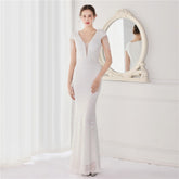 Neck Mermaid Evening Dress Long Luxury Beads Women Party DressesElegant V Neck Mermaid Evening Dress Long Luxury Beads Women Party Dre